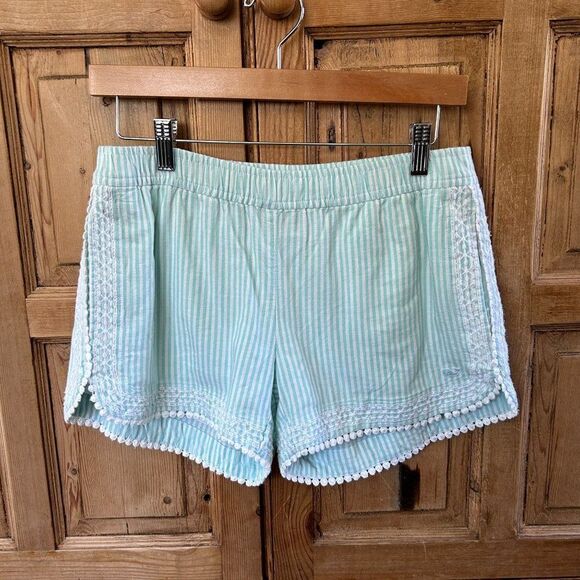 Vineyard Vines Shorts Tiffany Blue White Stripe Embroidery Pockets Elastic Small - Picture 1 of 11
